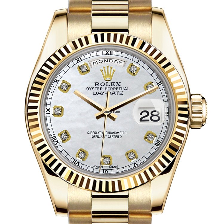 Buy Replica Rolex 36mm Presidential 18kt Gold White MOP Mother Of Pearl ...